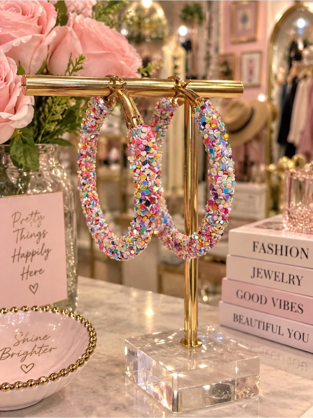 Colorful Confetti Hoop Earrings - Multicolor